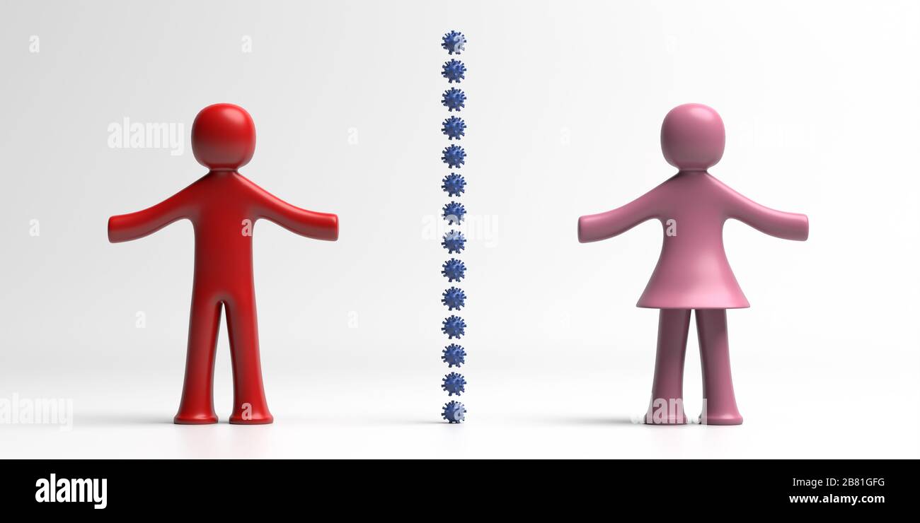 Social distancing, people keep distance sign. Coronavirus pandemic covid 19, social isolation, white background.  Infection risk protective measures, Stock Photo