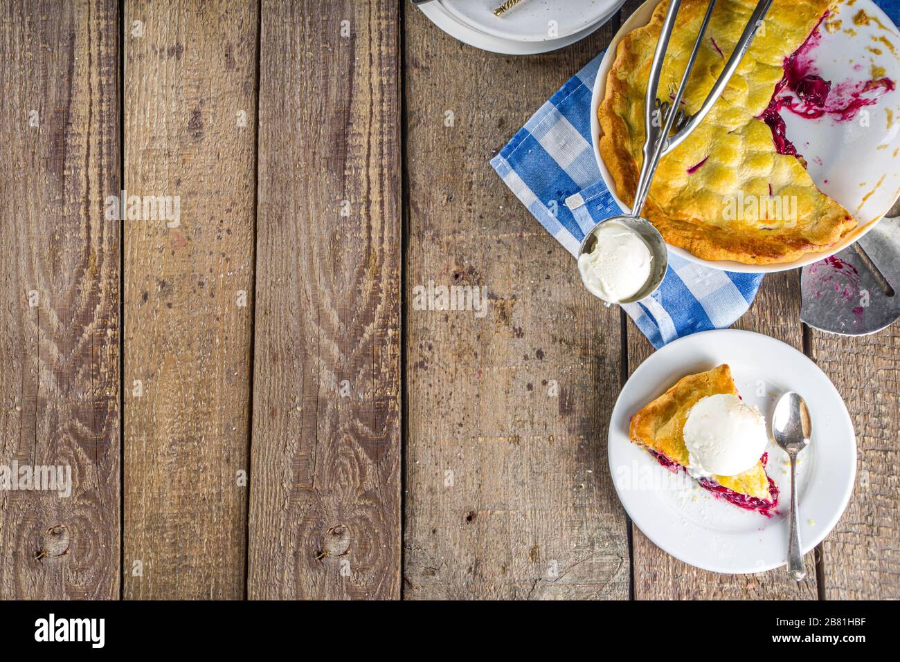 Homemade Sweet Sour Cherry Pie With Vanilla Ice Cream Rustic Wooden Homemade sweet sour cherry pie with vanilla ice cream rustic wooden