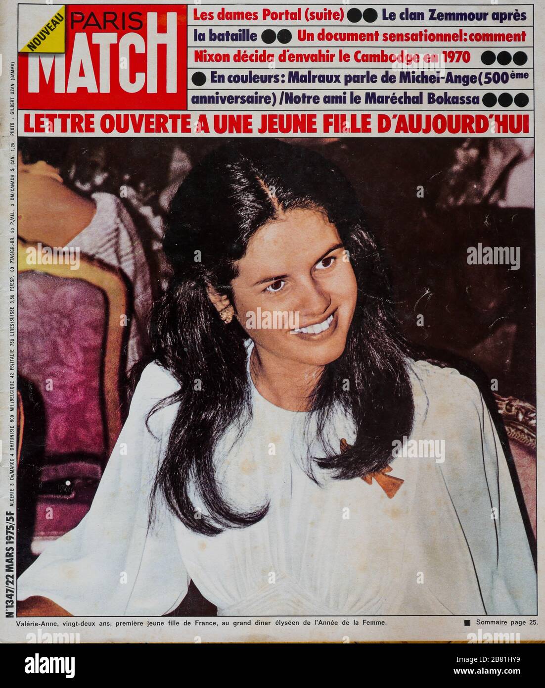Frontpage of French news and people magazine Paris-Match, n° 1347, March  22th 1975, Valérie-Anne Giscard d'Estaing, daughter of French President of  the Republic,1975, France Stock Photo - Alamy