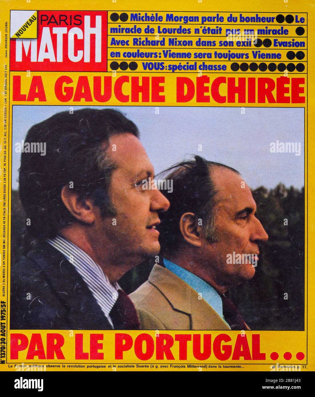 Frontpage of French news and people magazine Paris-Match, n° 1370, August 30th 1975, 'The left wing torn by portuguese revolution',1975, France Stock Photo