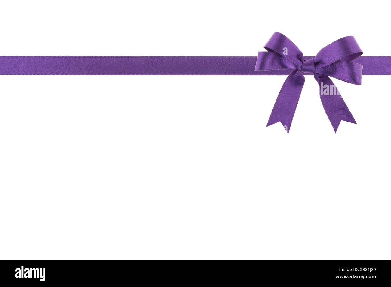 Purple ribbon with a bow on white background Stock Photo - Alamy