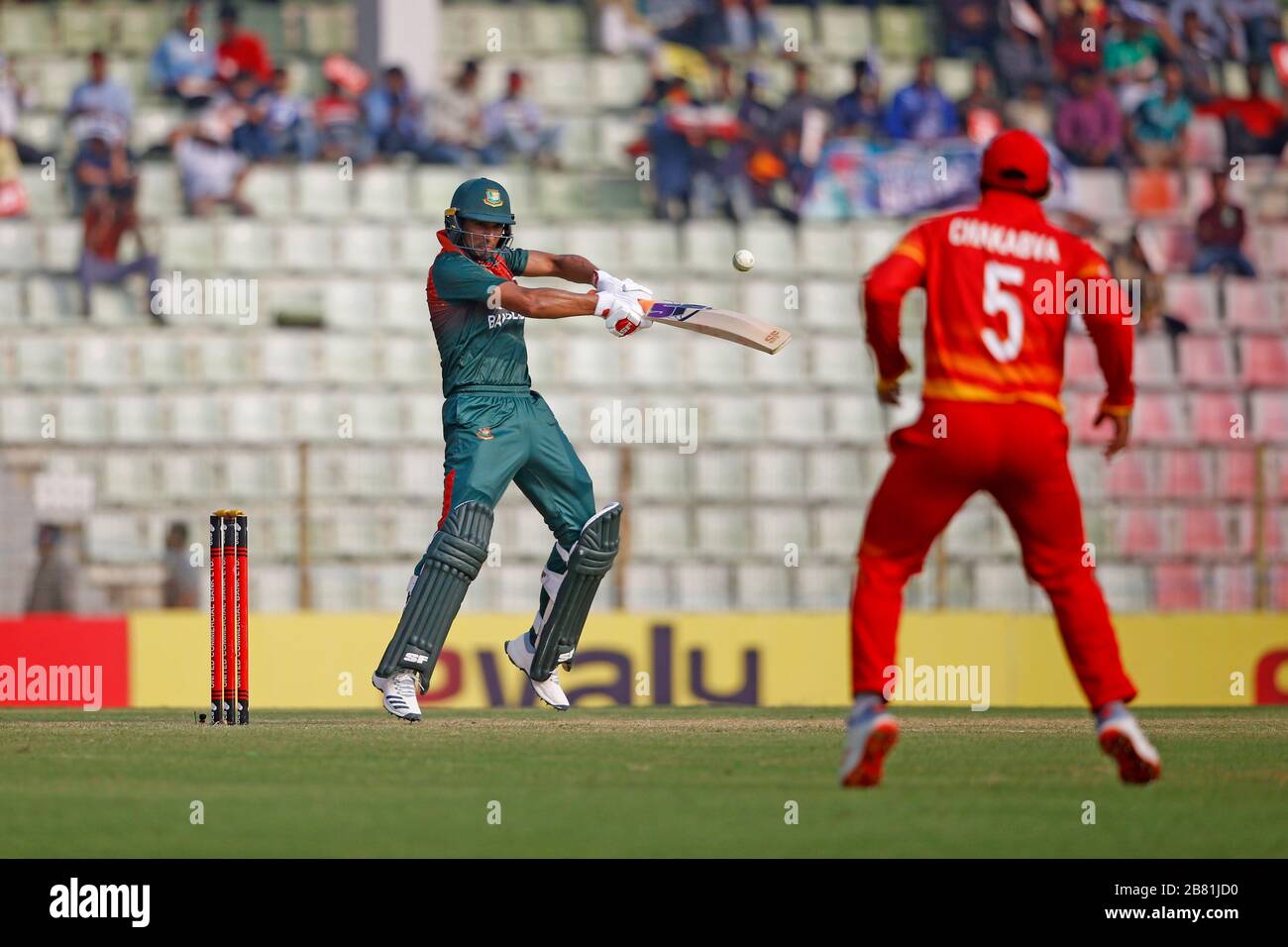 Bangladeshi opening batsman Mahmudullah bats against Zimbabwe in 2nd ODI match of three match series at SICS, Sylhet, Bangladesh Stock Photo