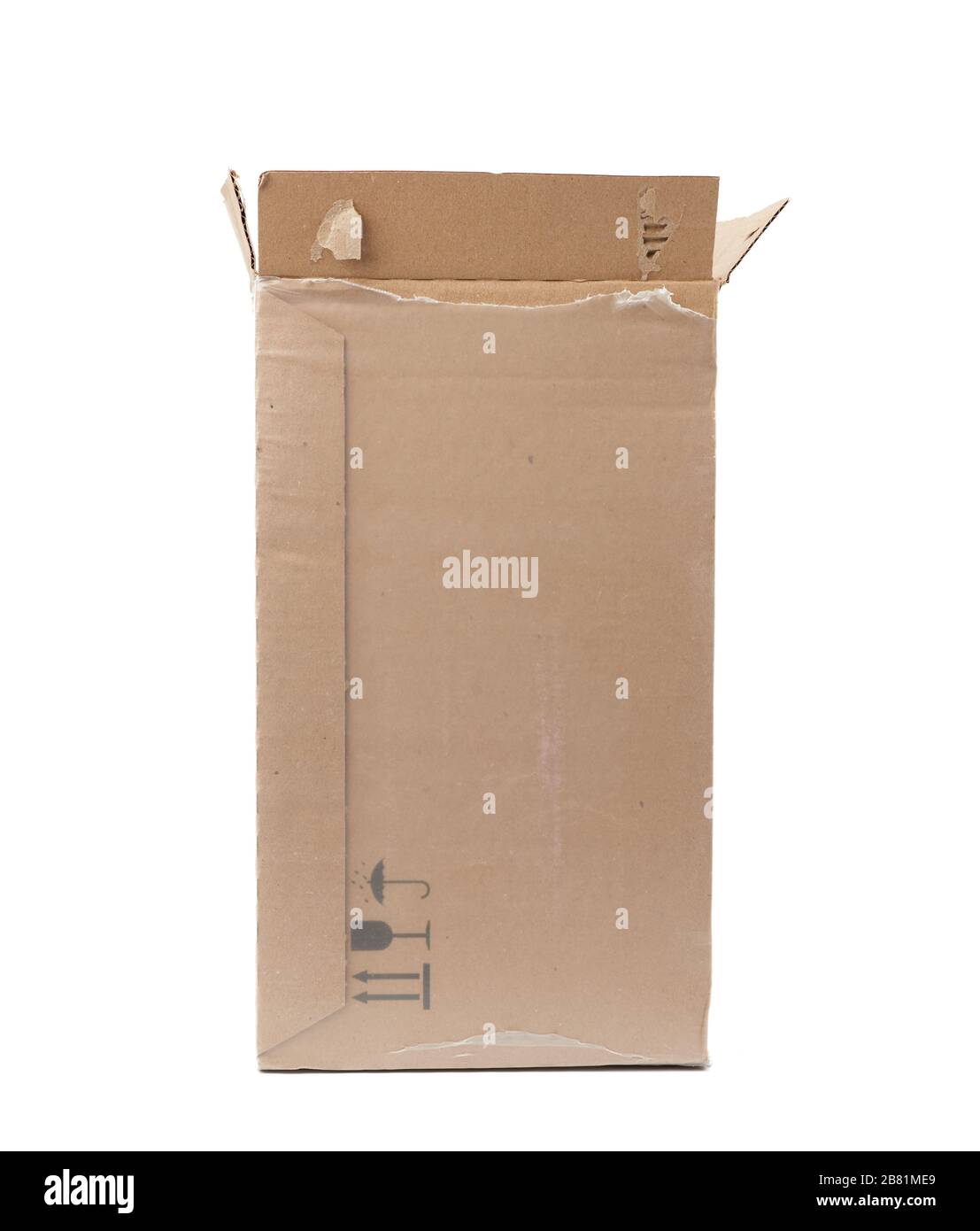 rectangular box wrapped in transparent polyethylene, box for transporting bottles, side view Stock Photo