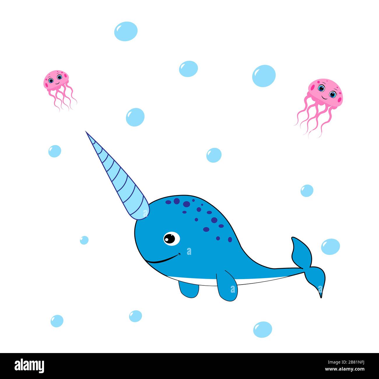 cute narwhal cartoon illustration vector poster Stock Photo