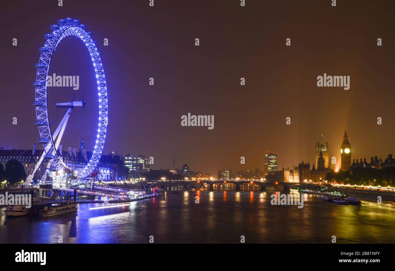 London Eye at Night Stock Photo