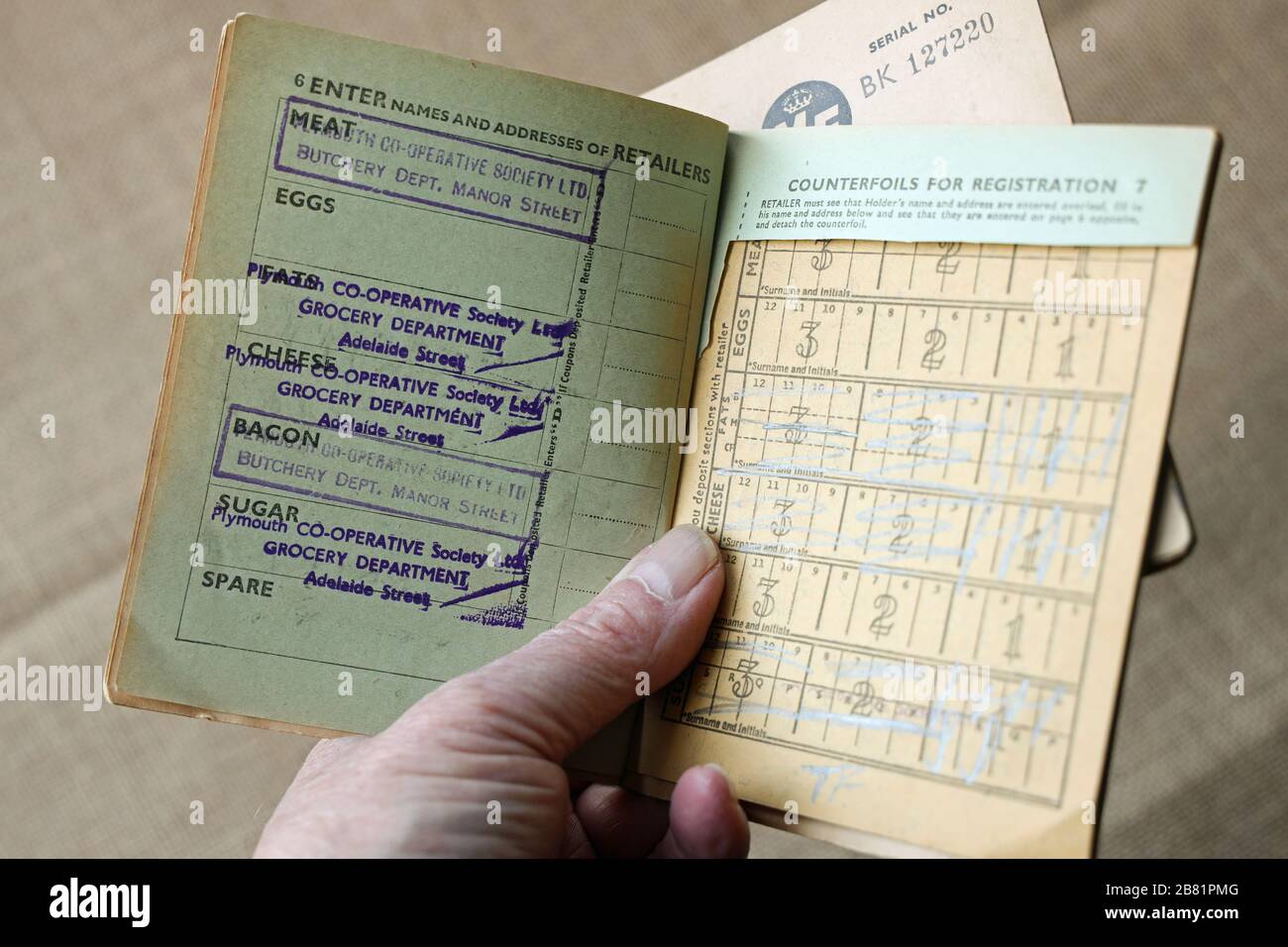 A food rationing book from England in the 1950’s. inside showing usage ...