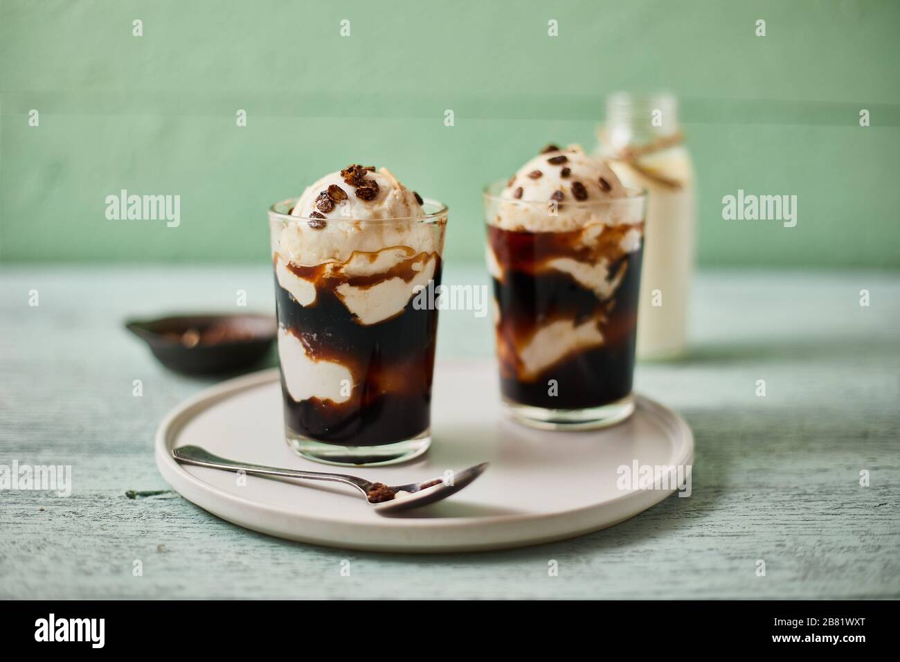 Iced coffee with vanilla ice cream called affogato in Italy Stock Photo
