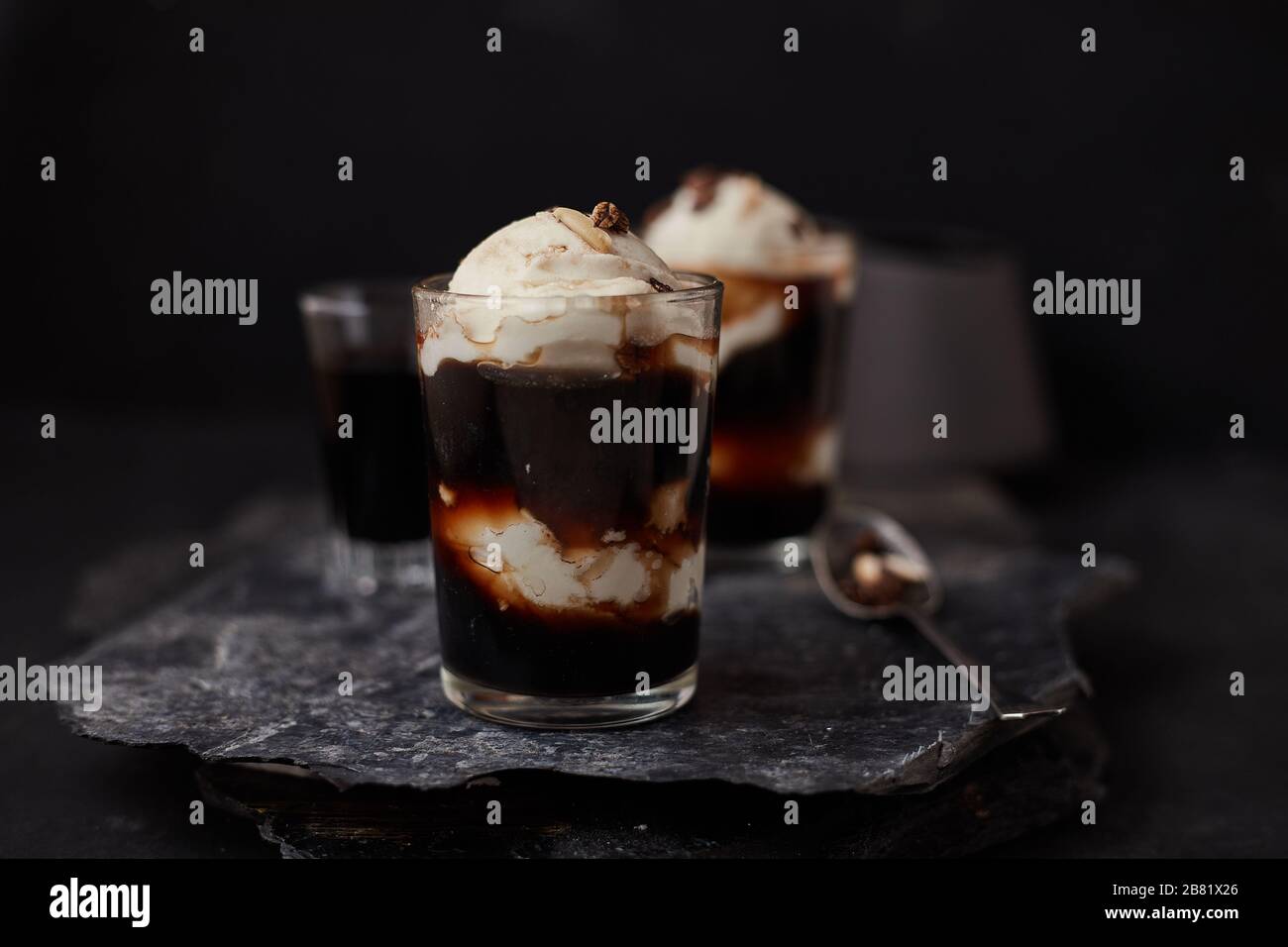Iced coffee with vanilla ice cream called affogato in Italy Stock Photo