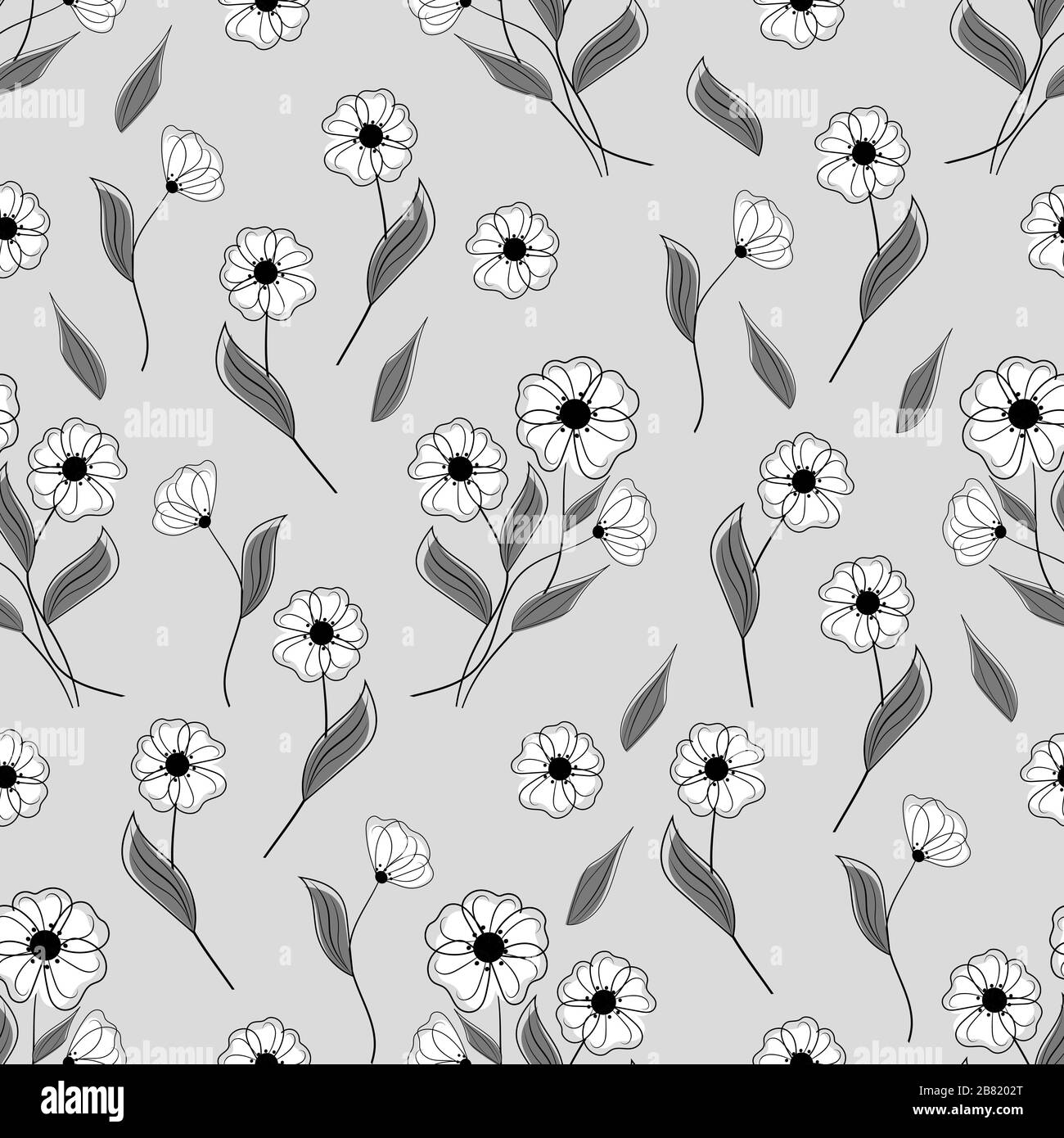 Seamless pattern with white flowers on gray background. Vector ...