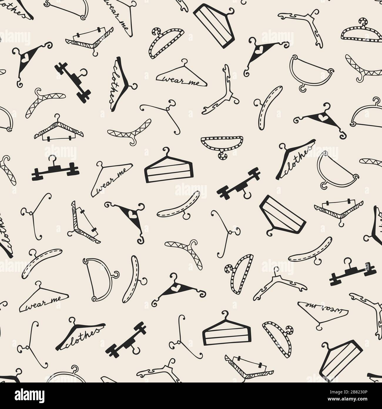 Doodle seamless clothes hangers pattern Stock Vector