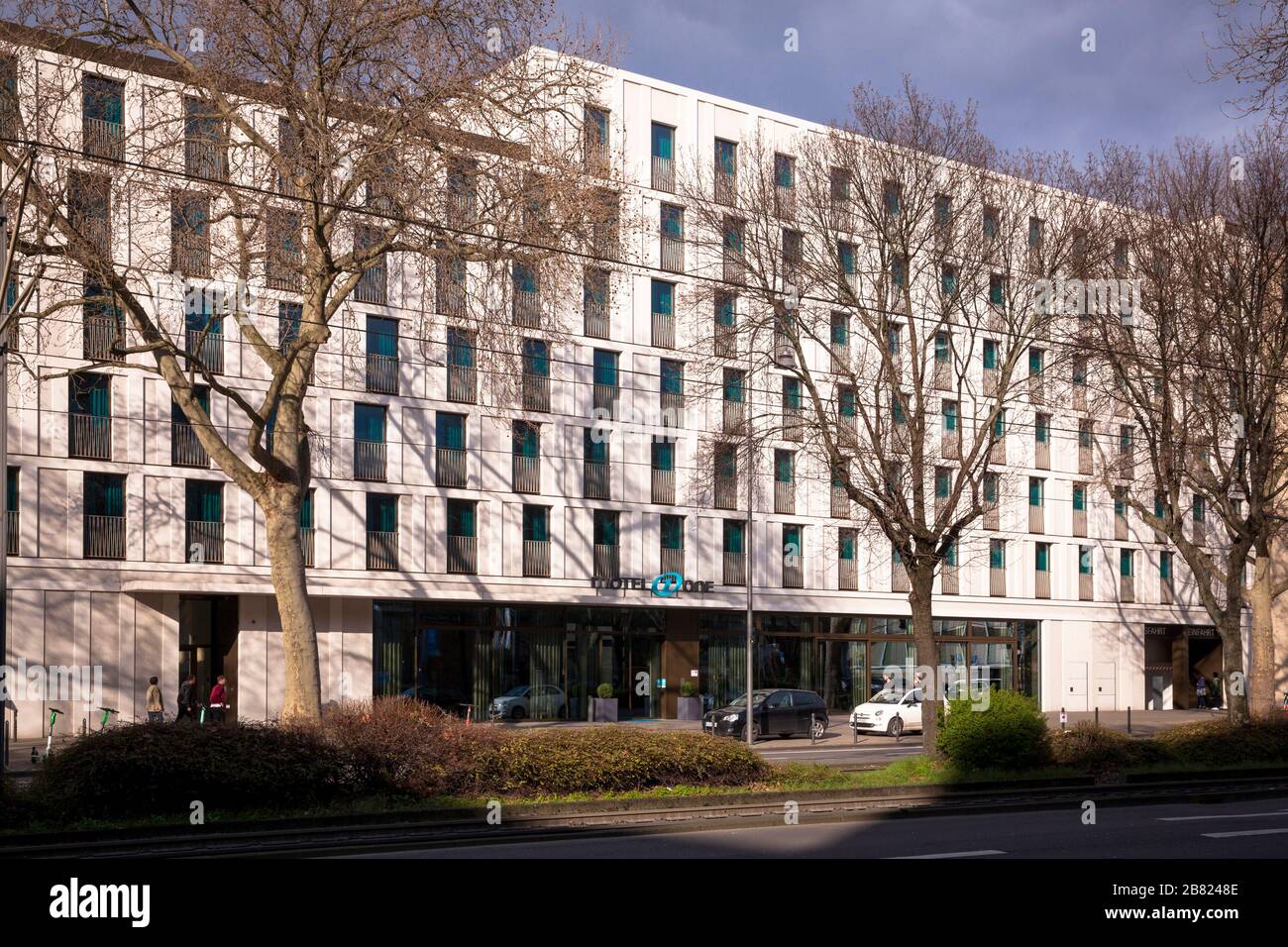 the Motel One Hotel on the street Caecilienstrasse, Cologne, Germany.  das Motel One Hotel an der Caecilienstrasse, Koeln, Deutschland. Stock Photo