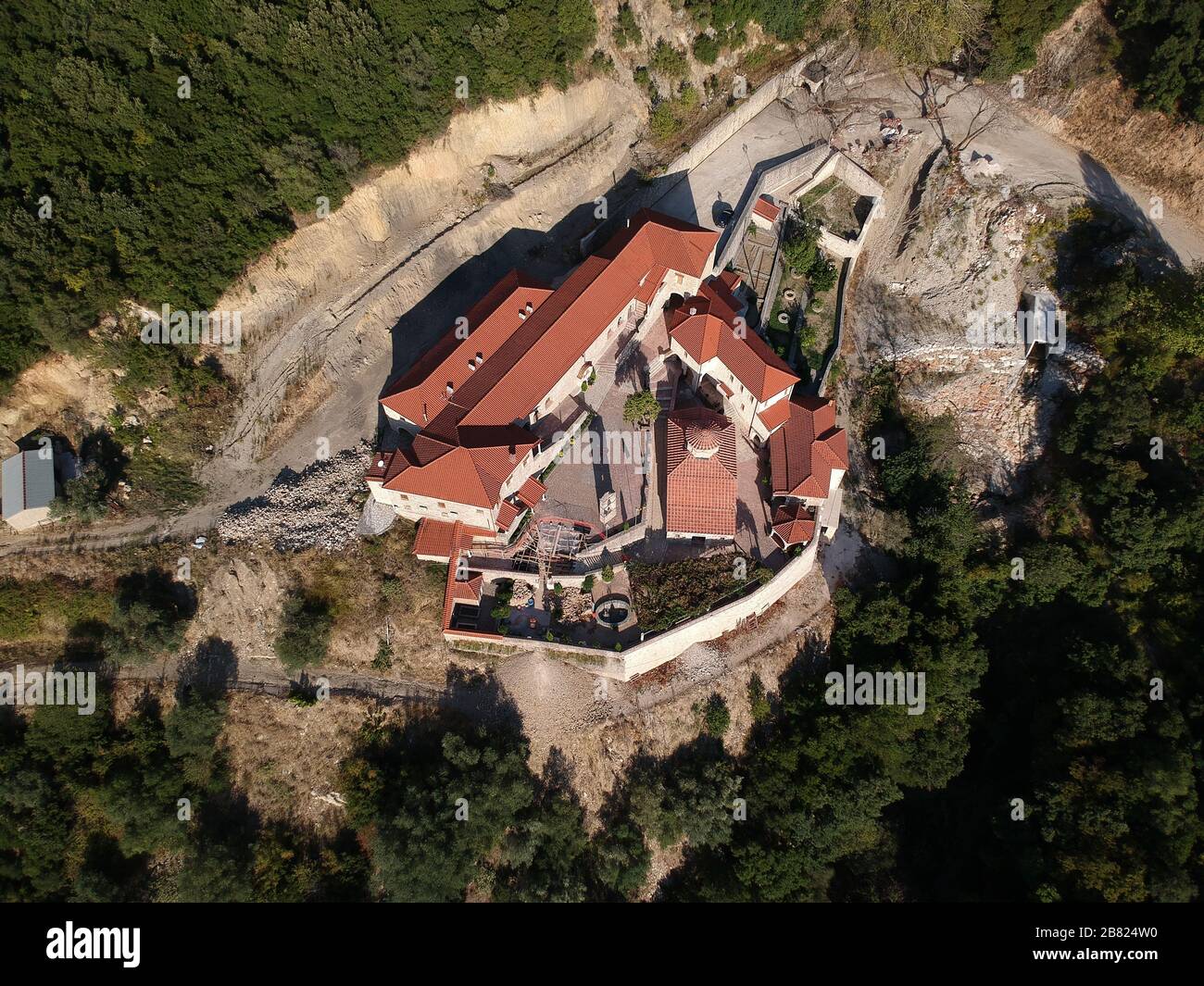 Igoumenitsa aerial view monastery of giromeri village in filiates town thesprotia Epirus, traditional Greek village Stock Photo