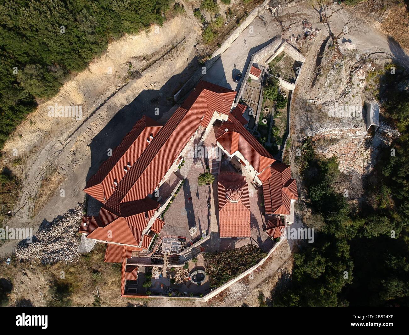 Igoumenitsa aerial view monastery of giromeri village in filiates town thesprotia Epirus, traditional Greek village Stock Photo