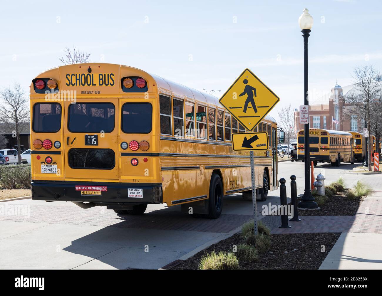 traditional yellow american school bus in fort worth Texas Stock Photo