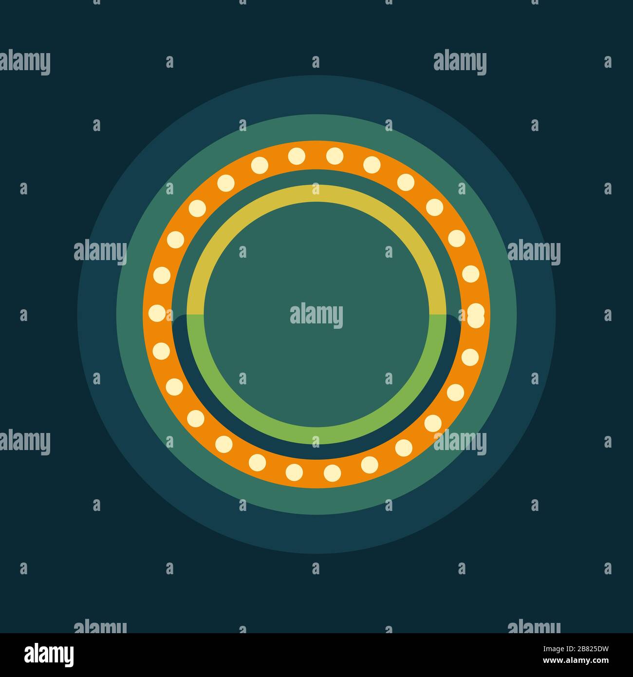 Green round retro marquee light frame flat illustration Stock Vector