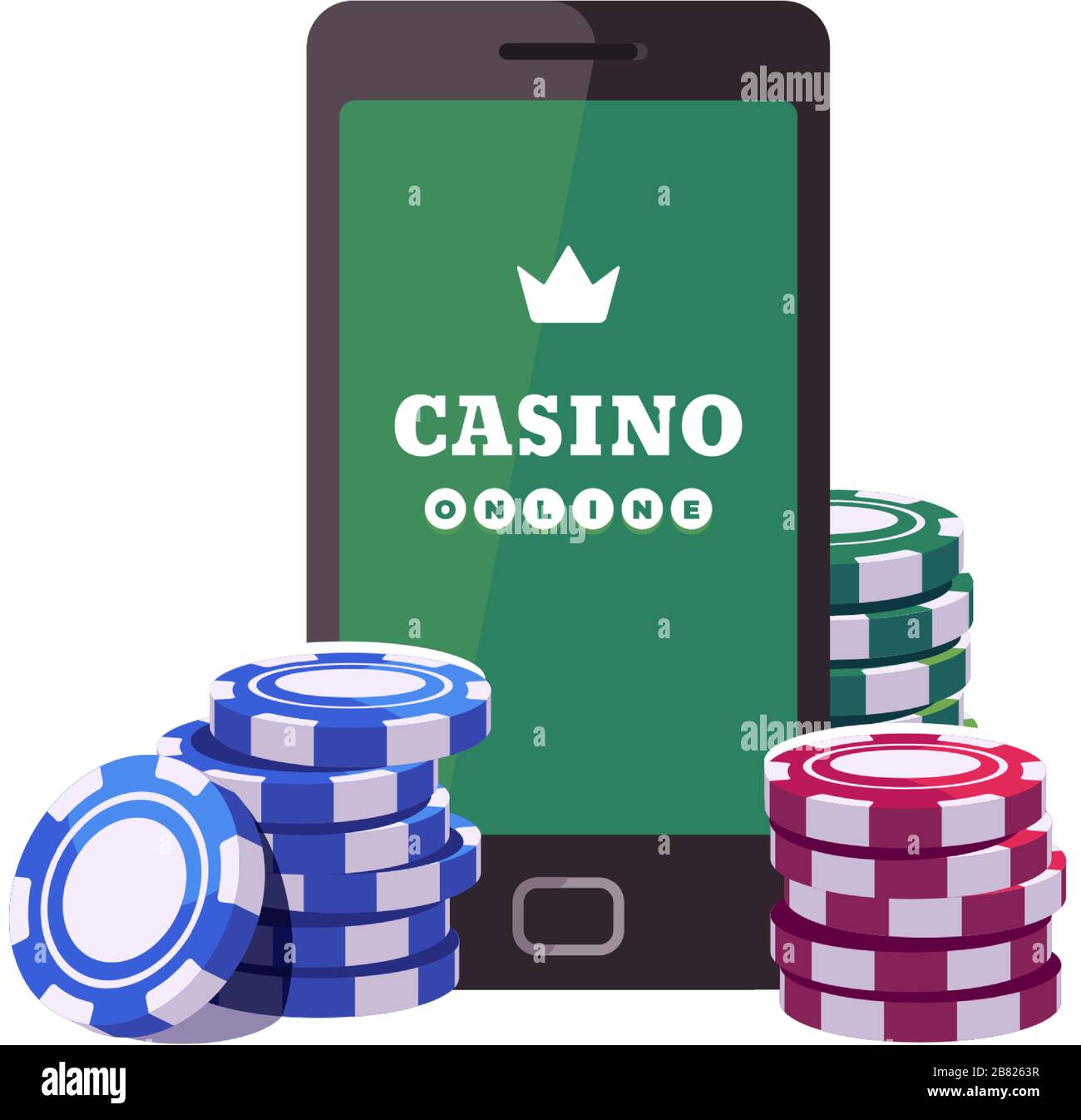 Smartphone with poker chips. Online casino concept Stock Vector