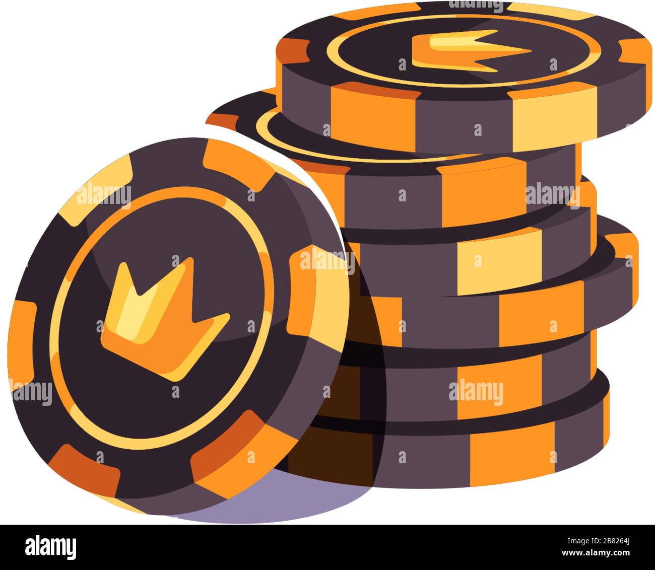 Black and gold poker chips stack. Casino illustration Stock Vector