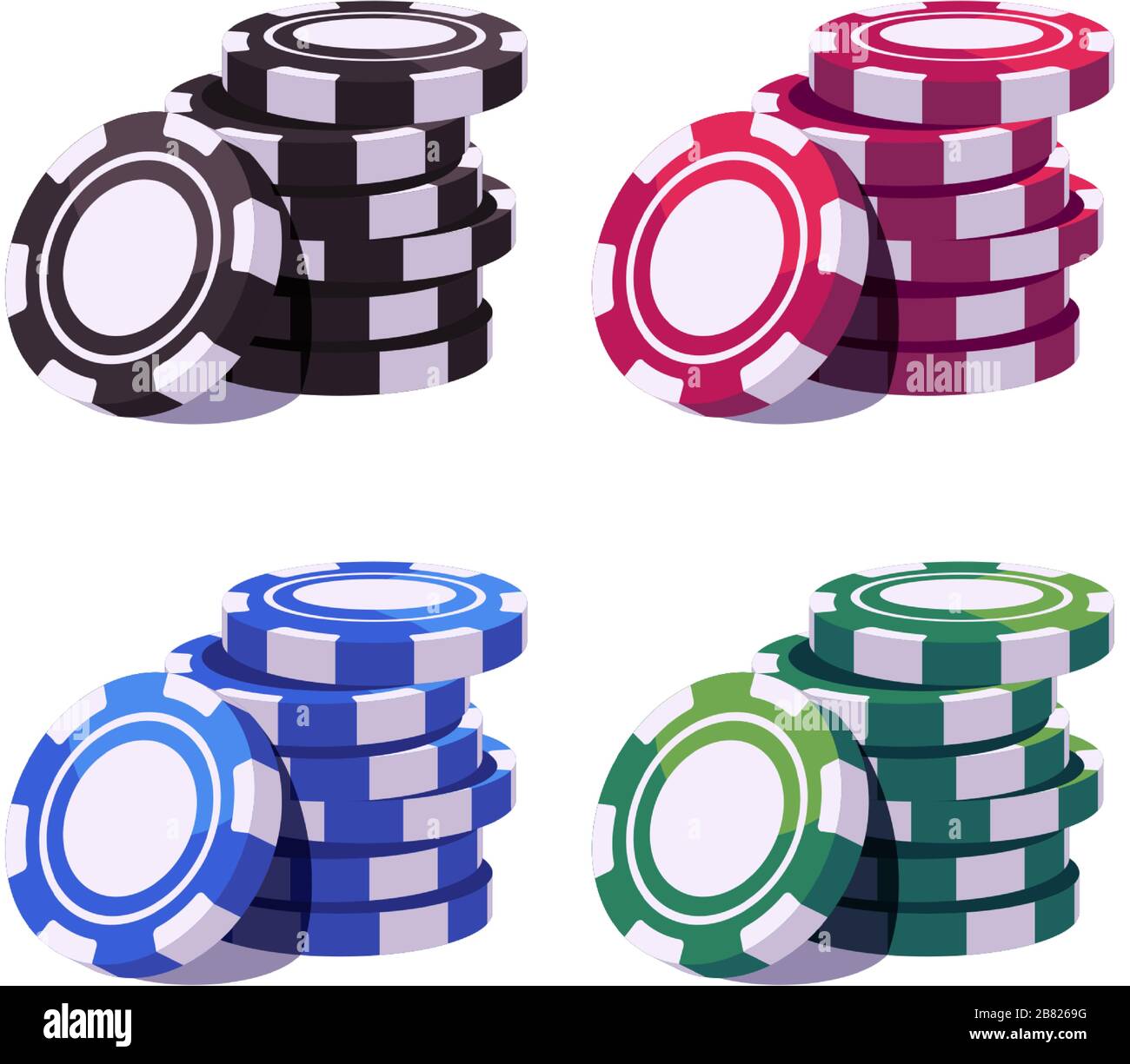 Set of colored poker chips stacks. Casino illustration Stock Vector