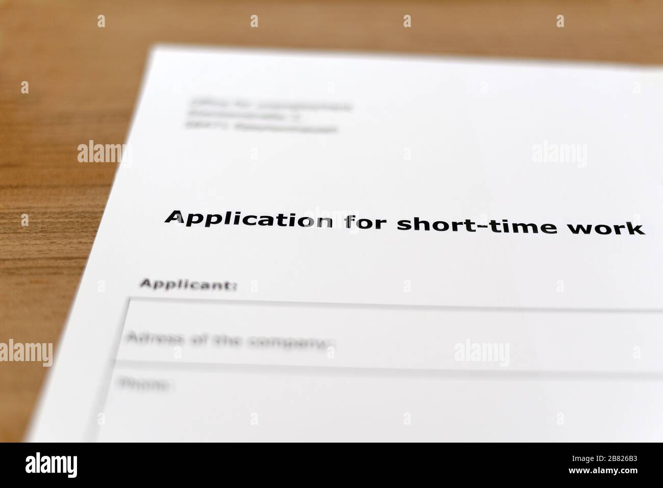 Short-time work application form in english Stock Photo