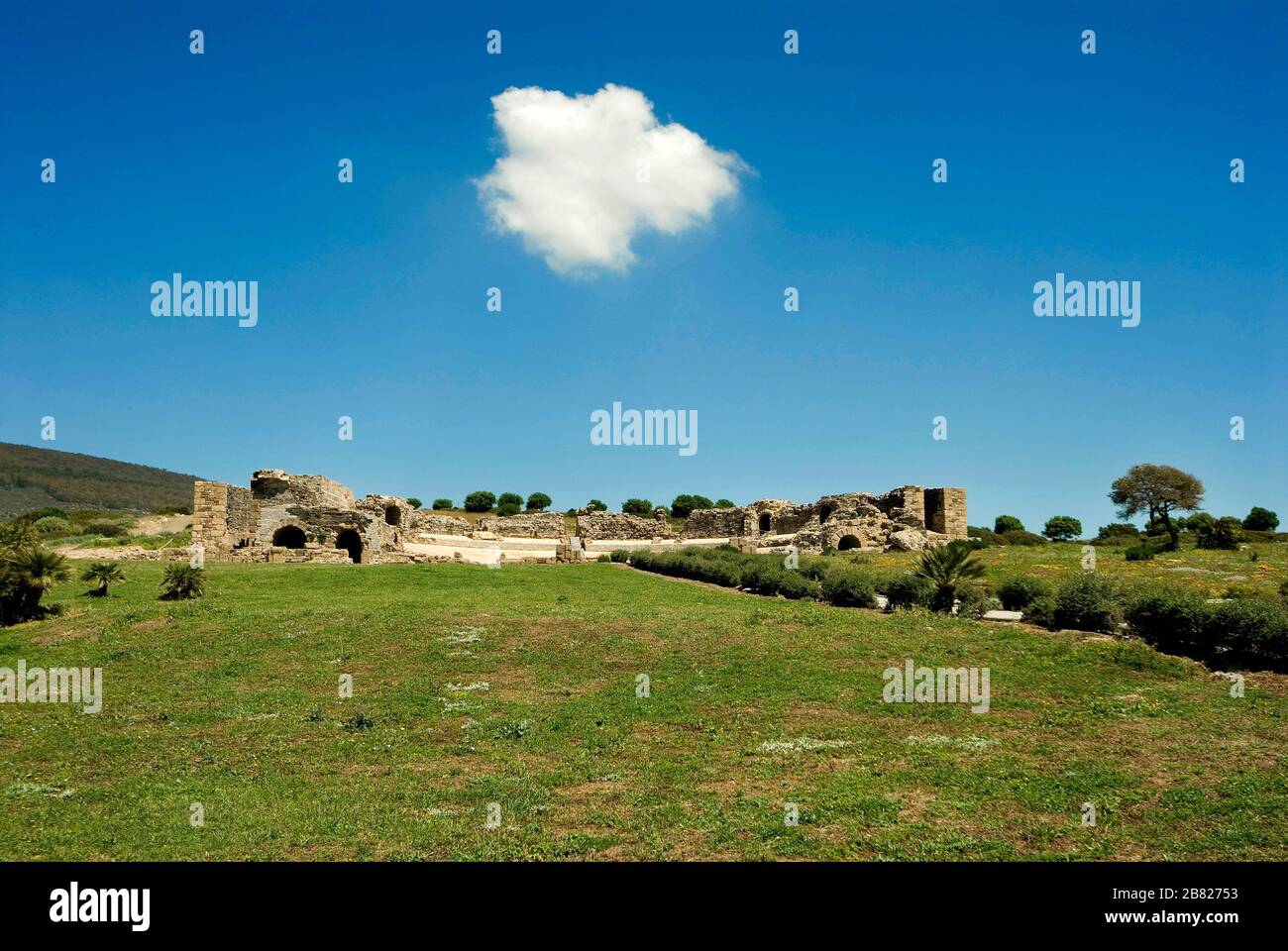 The theater, ancient Roman town called Baelo Claudia,Tarifa, Campo de Gibraltar, Costa de la Luz, Cádiz, Andalucía, Spain, Europ Stock Photo