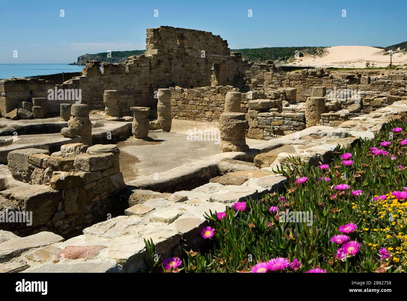 Ruins of a factory for salted fish. Ancient Roman town called Baelo Claudia,Tarifa, Campo de Gibraltar, Costa de la Luz, Cádiz, A Stock Photo