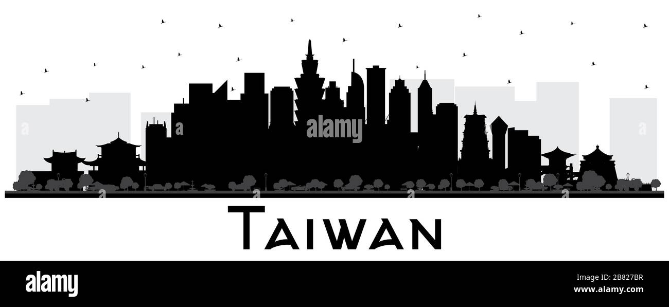 Taiwan City Skyline Silhouette with Black Buildings Isolated on White. Vector Illustration. Tourism Concept with Historic Architecture. Taiwan. Stock Vector