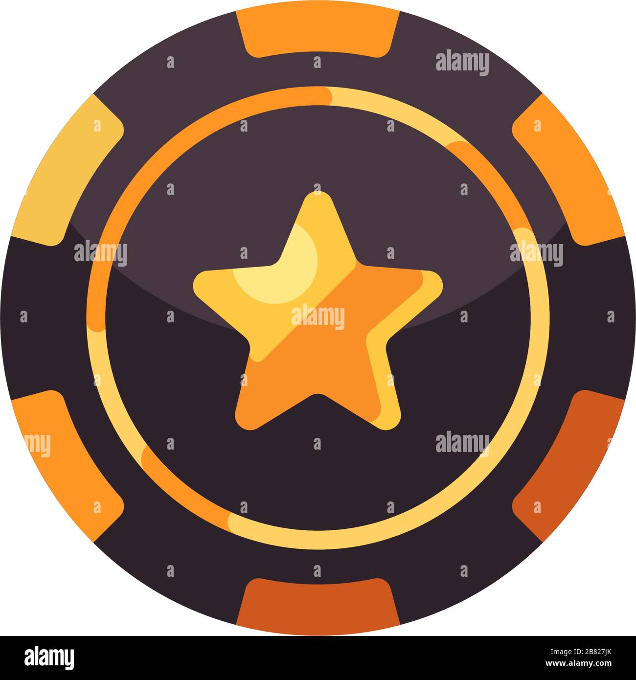 Black and gold poker chip with star symbol. Casino flat illustration