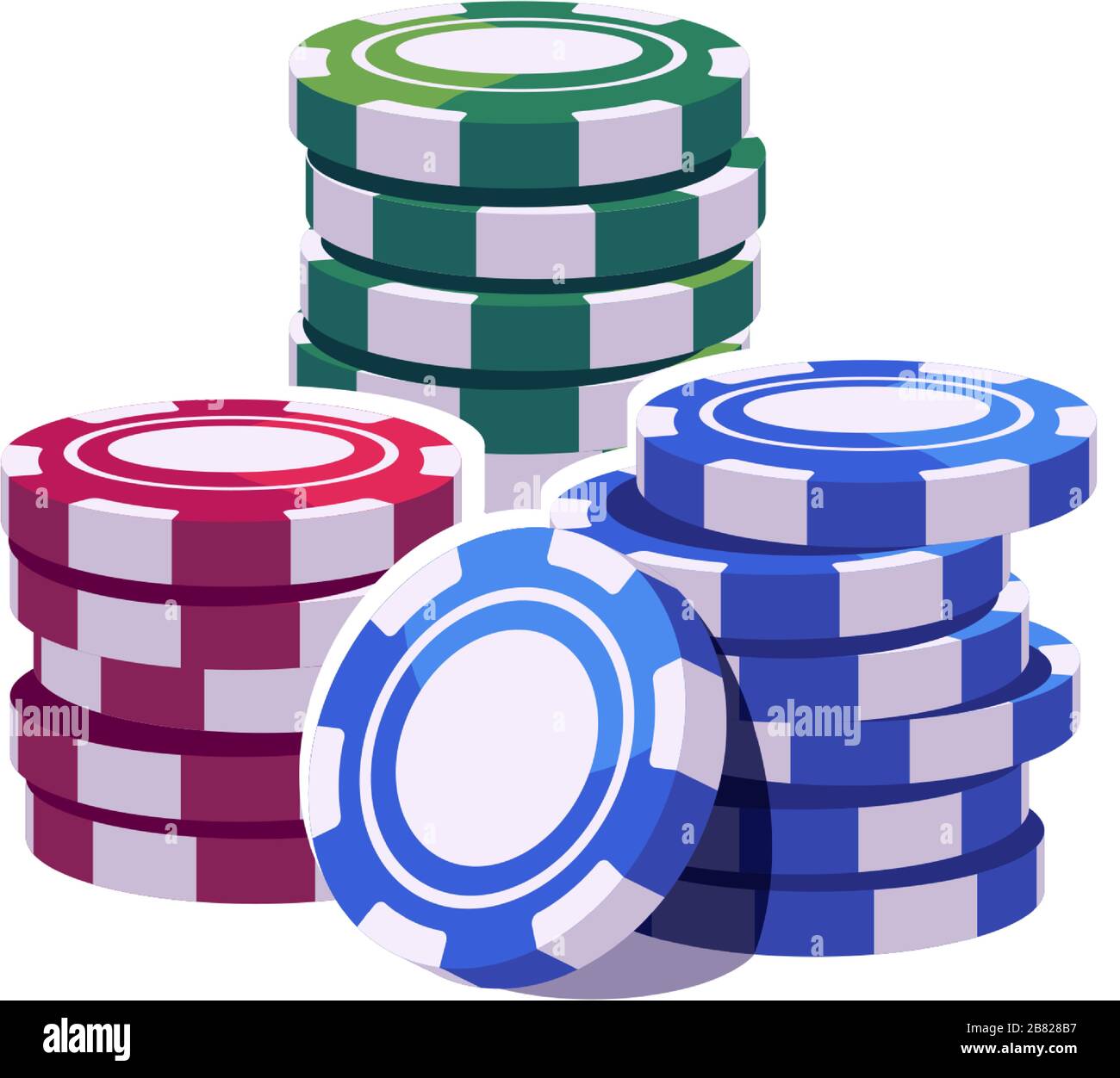 Colored poker chips stacks. Casino illustration Stock Vector