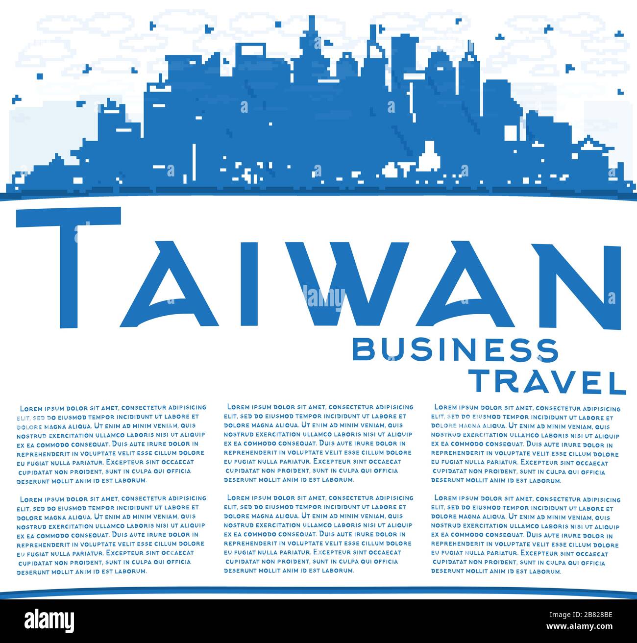 Outline Taiwan City Skyline with Blue Buildings and Copy Space. Vector Illustration. Tourism Concept with Historic Architecture. Taiwan Cityscape. Stock Vector