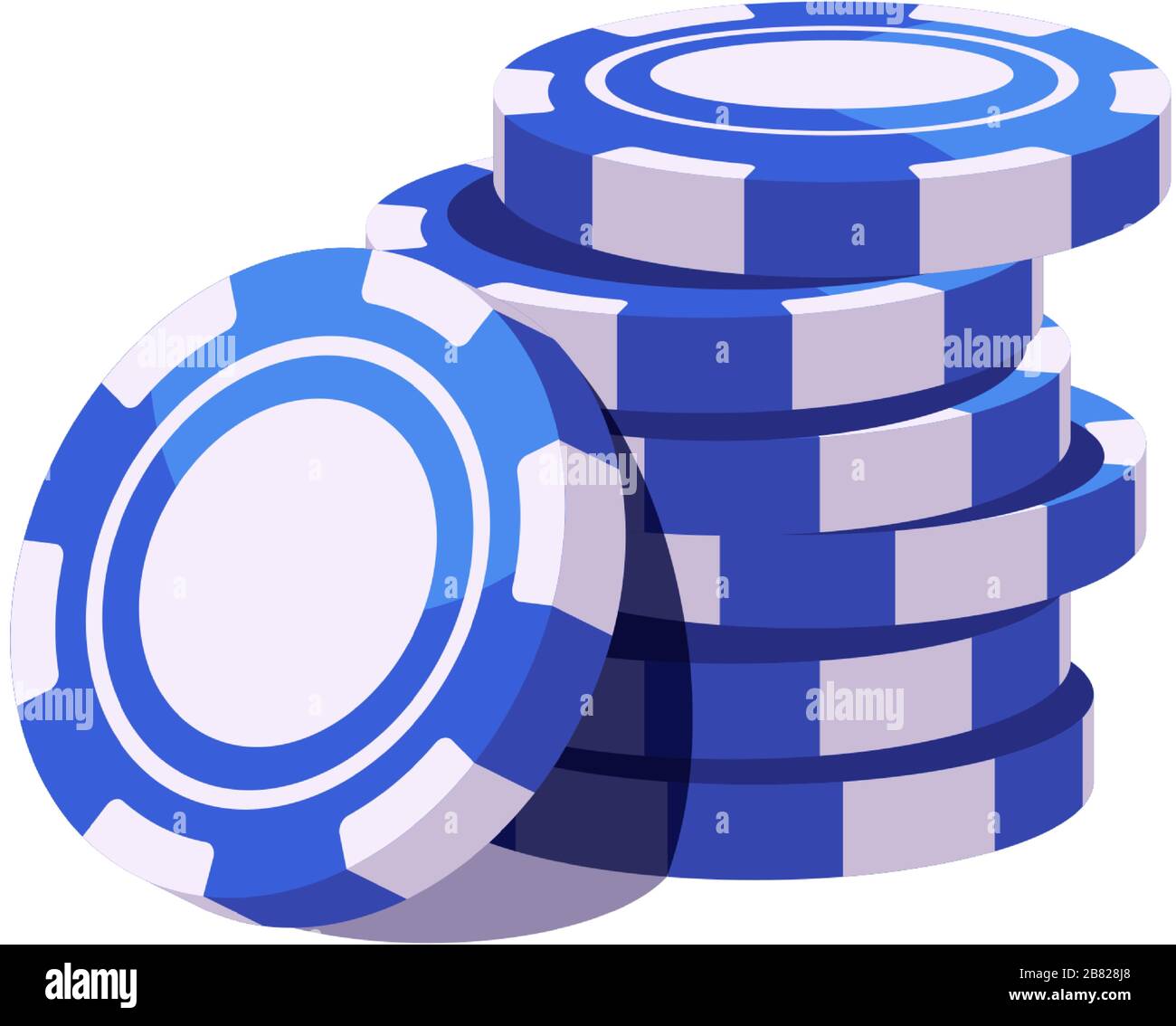 Blue poker chips stack. Casino illustration Stock Vector