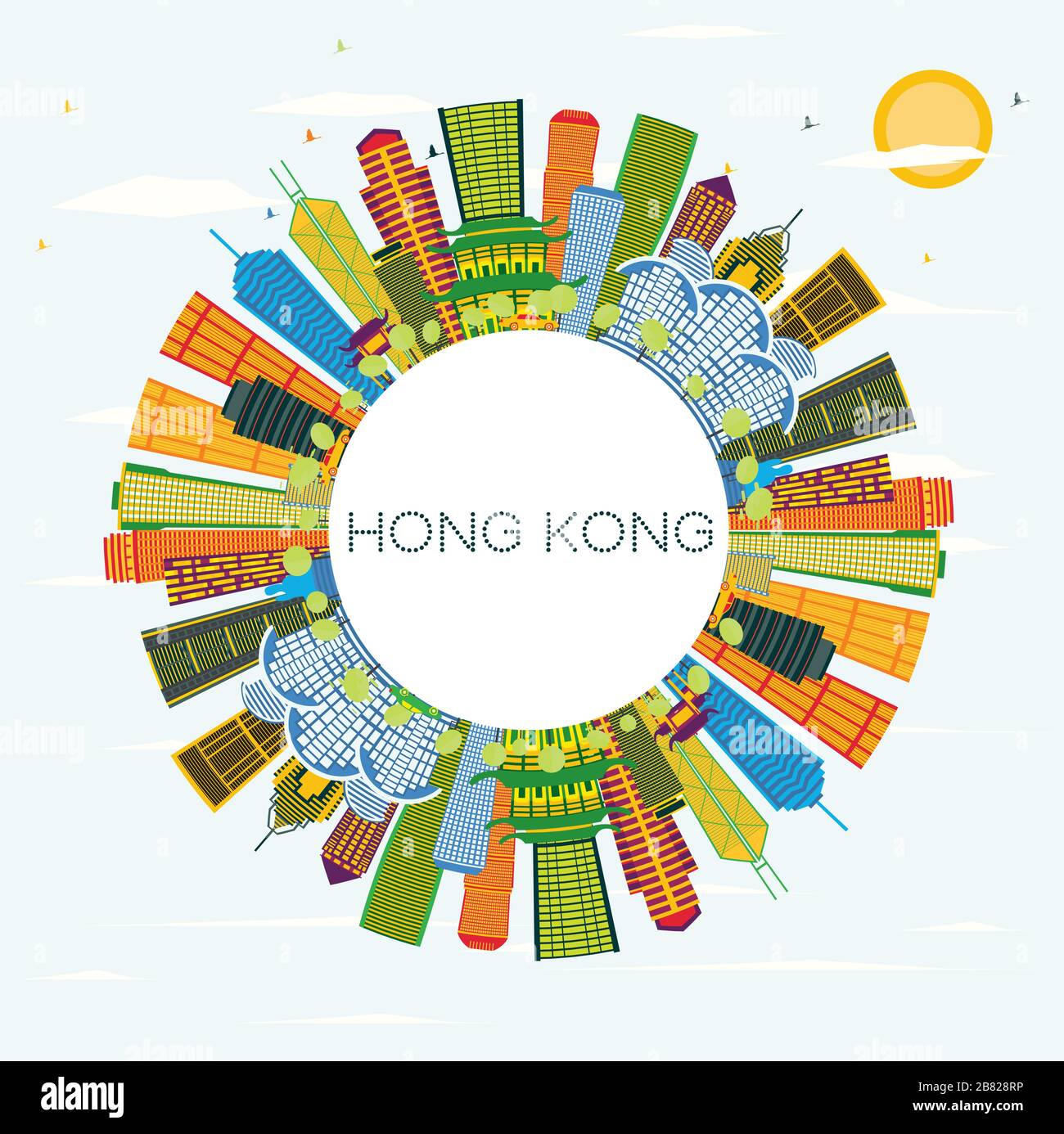 Hong Kong China City Skyline with Color Buildings, Blue Sky and Copy ...