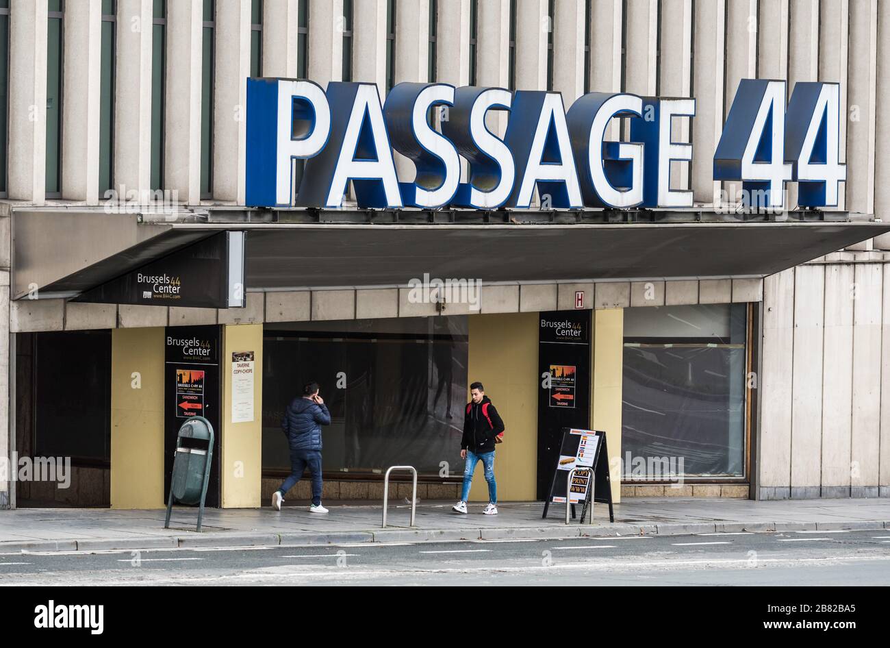 Brussels Business district, Brussels Capital Region / Belgium - 02 04 2020: Entrance of the Passage 44 shopping gallery Stock Photo