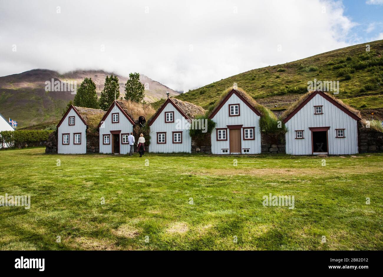 Laufas Turf House Farm in Eyjafjordur, Iceland,  rebuilt in 1866-1870 Island Stock Photo