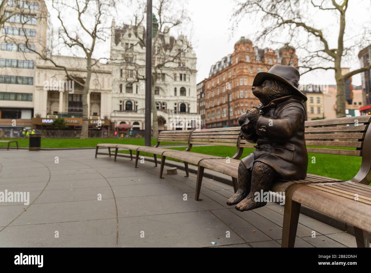 London, UK. 19th mar, 2020. The Paddington Bear statue in Leicester