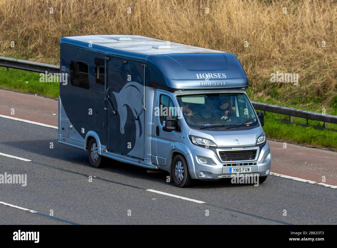 2015 silver Peugeot Boxer 440 Zuckoff HDI; Commercial vehicles, Equine animal transport on the M6 at Manchester. UK Stock Photo