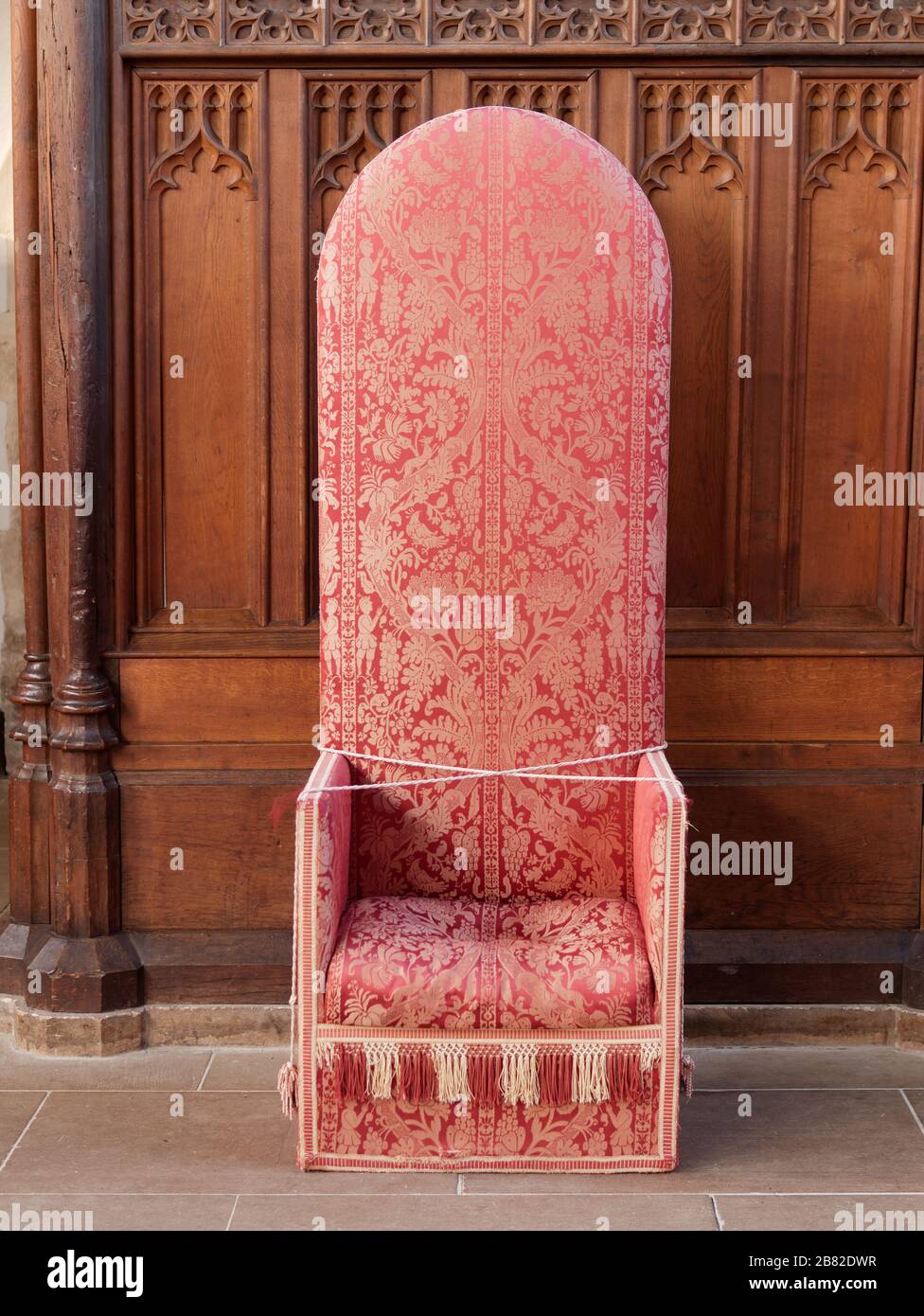 Antique high back chair at the Great Hall, Eltham Palace, London, UK