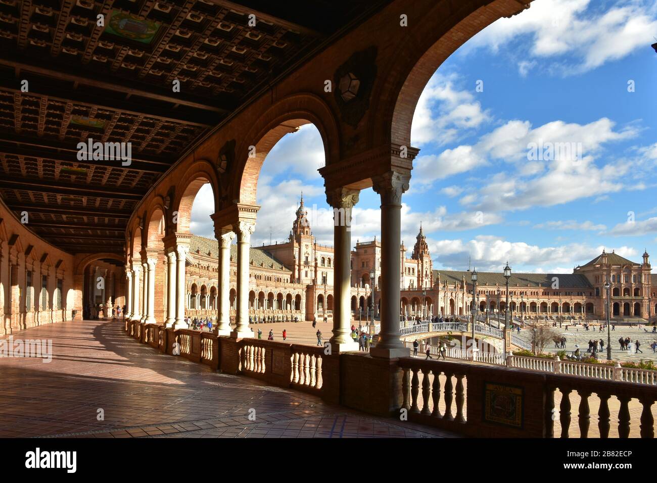 Arches in the buildings of the Plaza de España in Seville Stock Photo