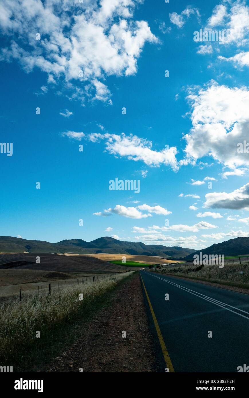 Asphalt Road and Rural Landscape, South Africa Stock Photo