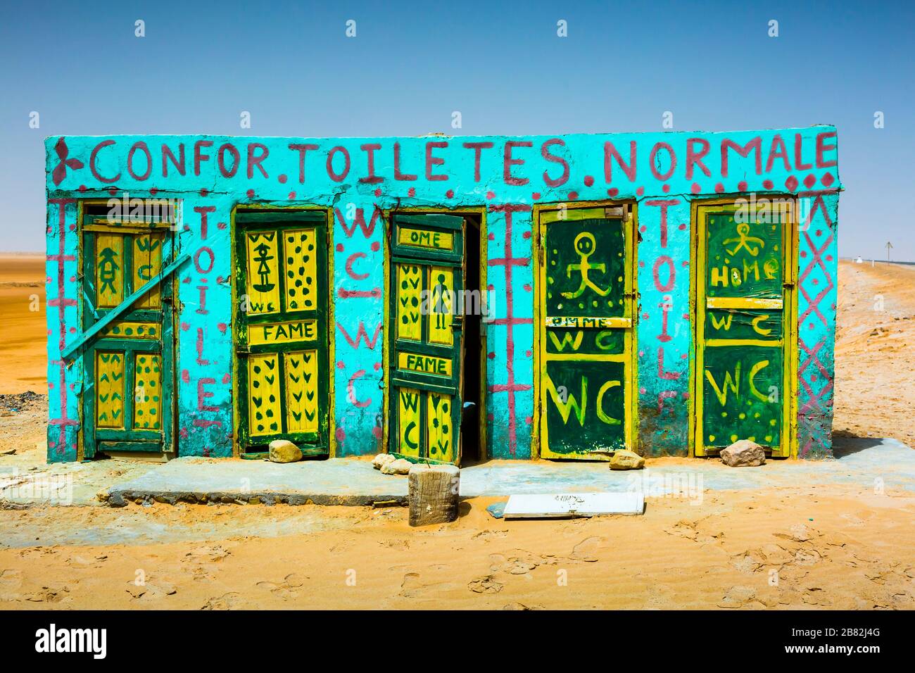 Toilets in a salt lake. Stock Photo