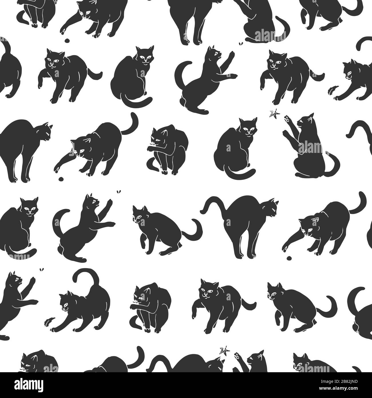 Seamless pattern with hand drawn playful black cats Stock Vector Image ...