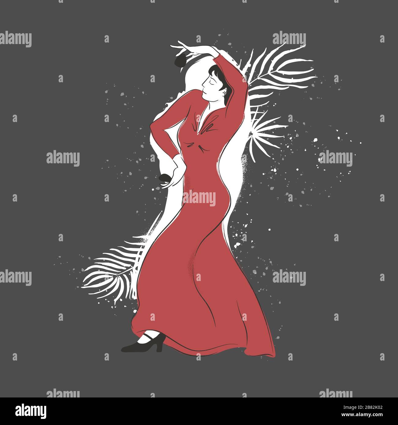 Spanish flamenco dance performer with vector illustration