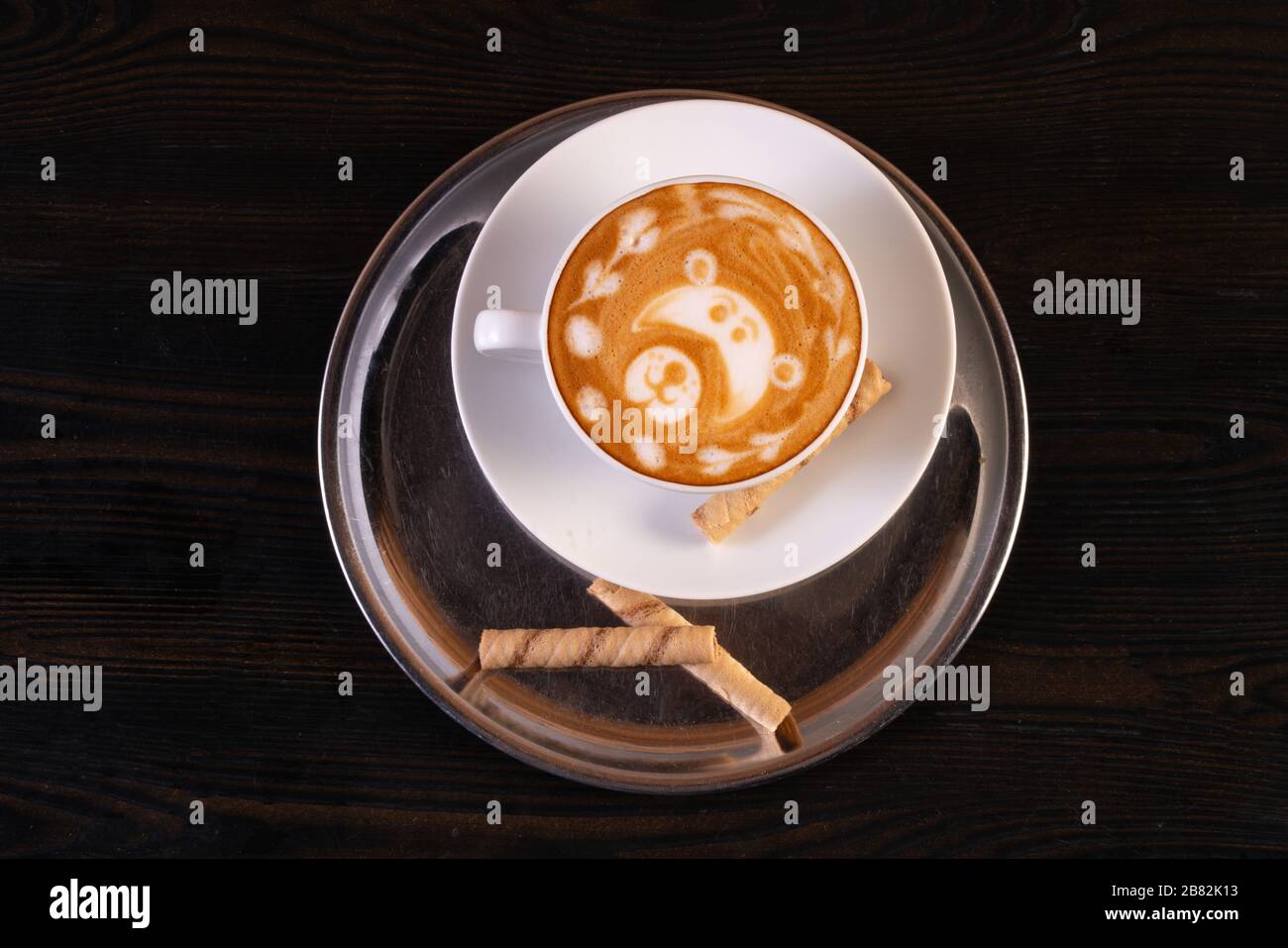 latte art on table Stock Photo