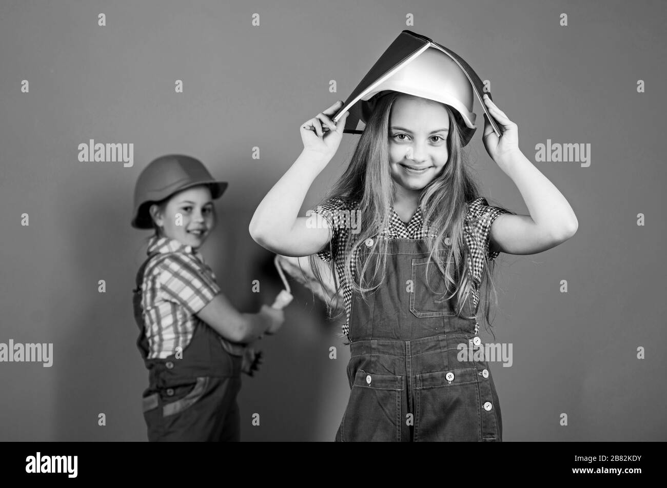 Move in new apartment. Children sisters run renovation their room ...