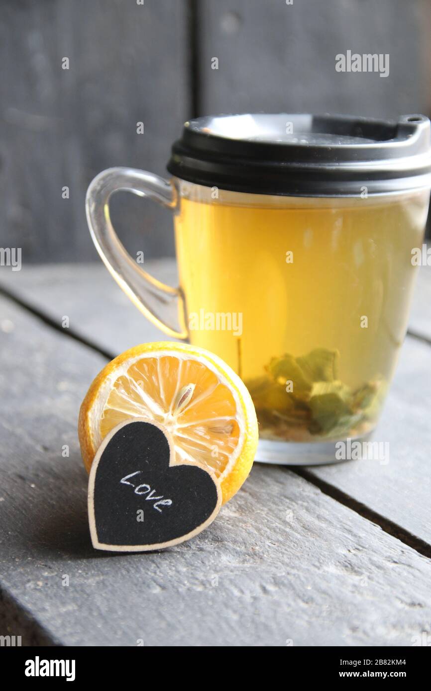 Healthy eating concept. Green tea with lemon Stock Photo Alamy