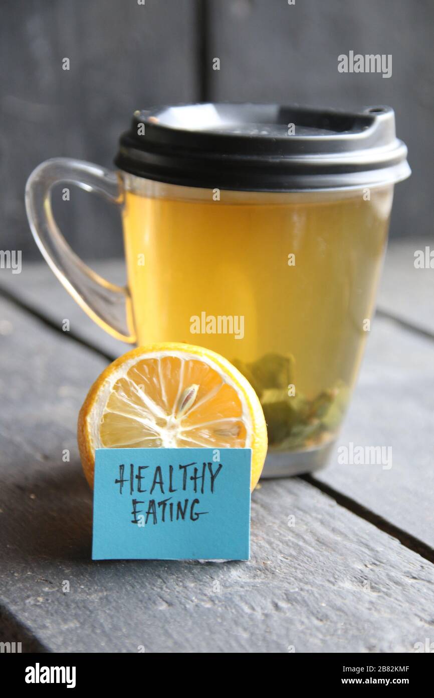 Healthy eating concept. Green tea with lemon Stock Photo Alamy