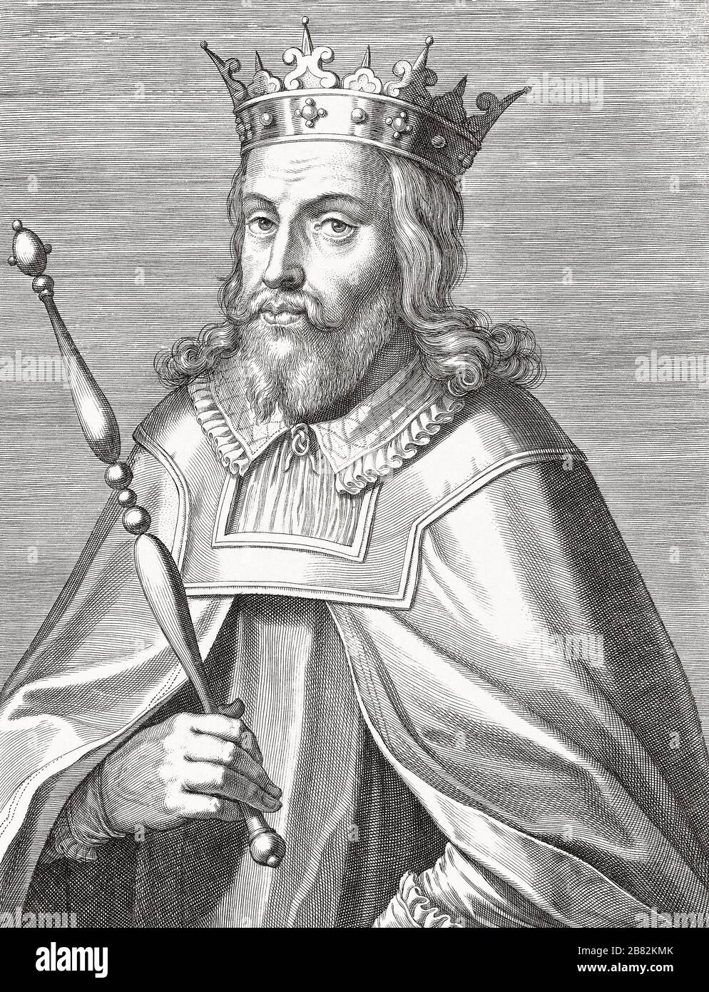 King Duarte I of Portugal, 1391 - 1438.  Known as Edward I in English.  Nicknamed the Philosopher and the Eloquent.  After a 17th century engraving. Stock Photo