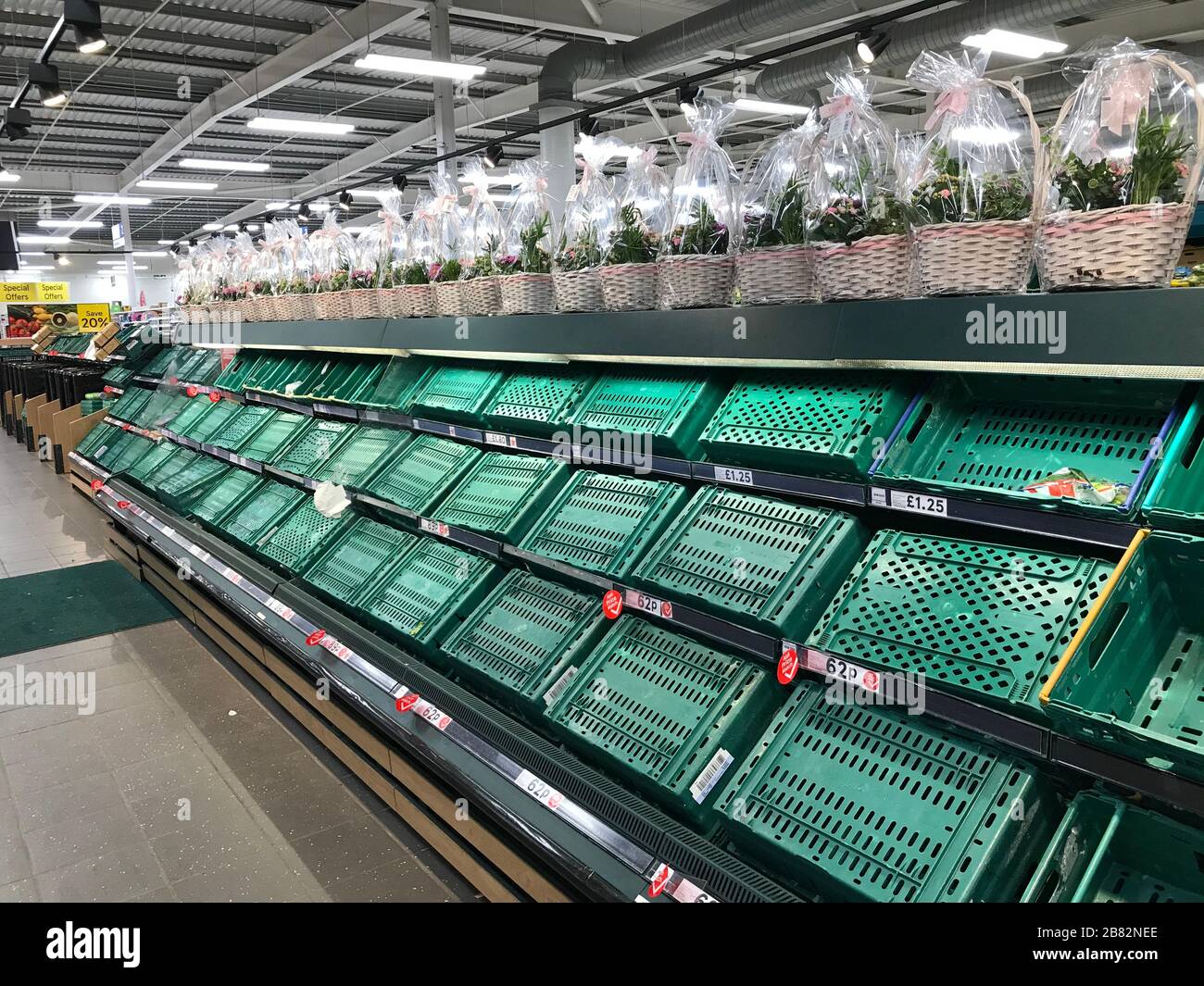 Empty shelves in a Tesco Extra store in Worthing, West Sussex, after NHS England announced that