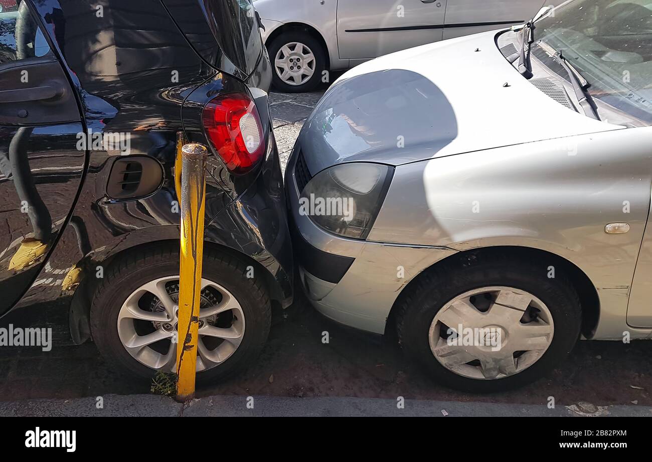 Car collision in a parking lot Stock Photo Alamy