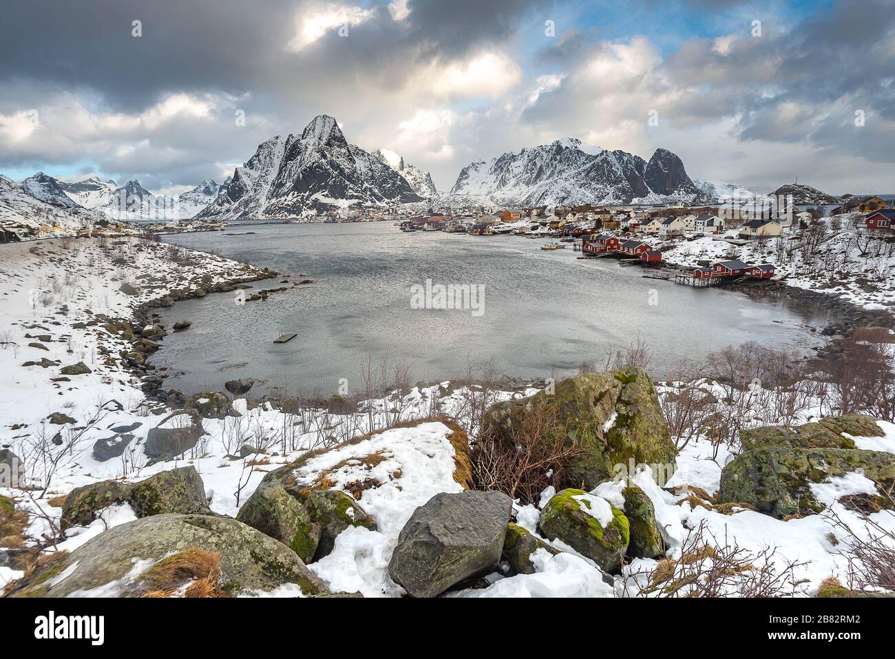 Reine is the most beautiful fisherman village in Lofoten , Norway Stock Photo