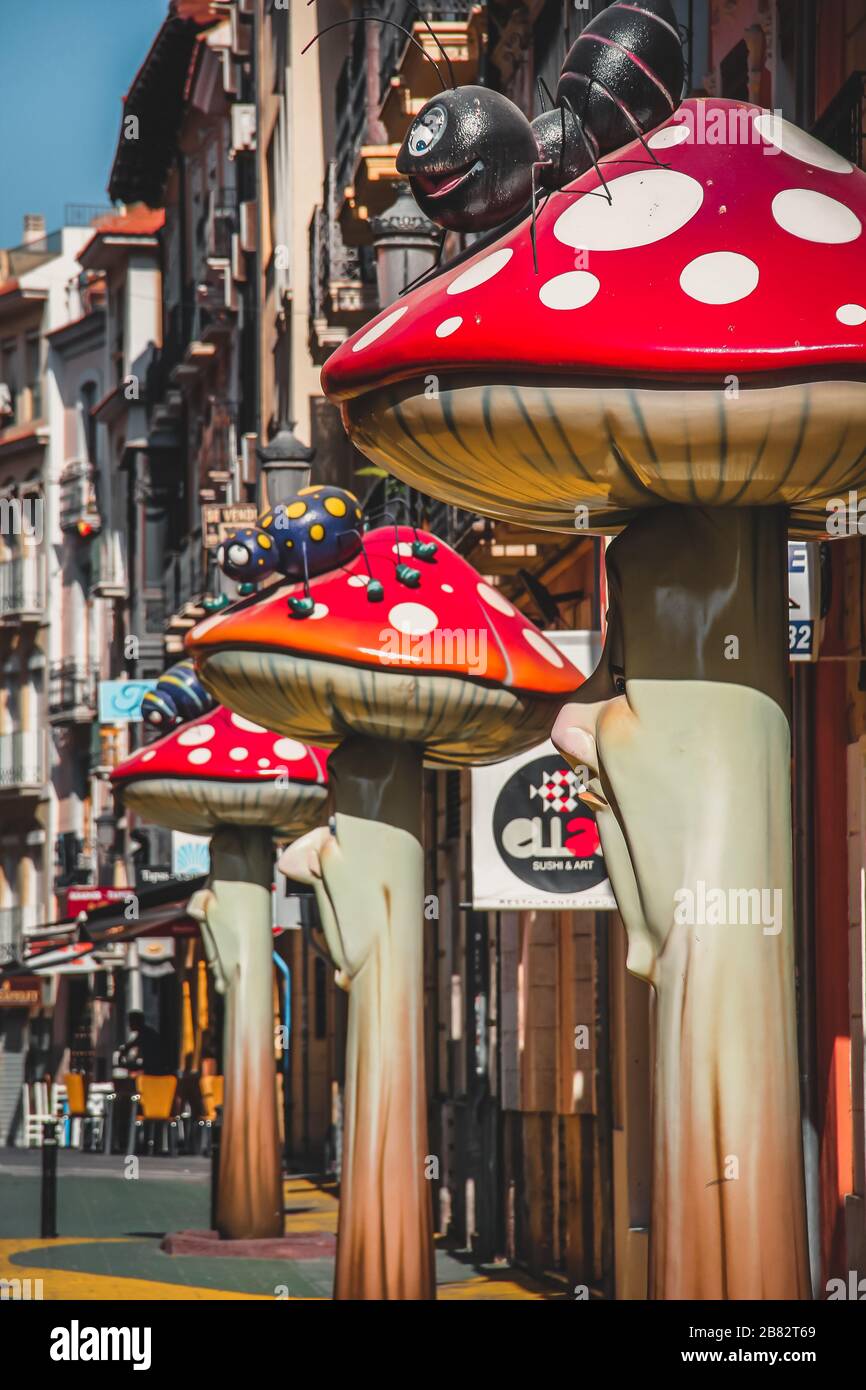 The Colorful, Whimsical and Dreamlike Mushroom Street at Calle San Francisco Stock Photo